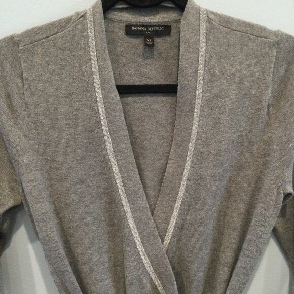 Banana Republic Womens Belted Cardigan Size XS Cotton Grey Coquette Y2K Classic - Picture 5 of 8